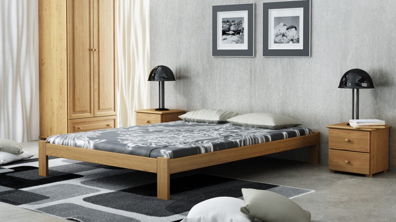 Pat din lemn 160x200 cu somieră Irys eco stejar