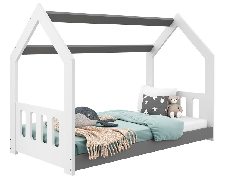 Pat montessori 160x80 căsuță pentru copii alb D2C cu somieră
