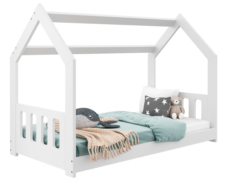 Pat montessori 160x80 căsuță pentru copii alb D2C cu somieră