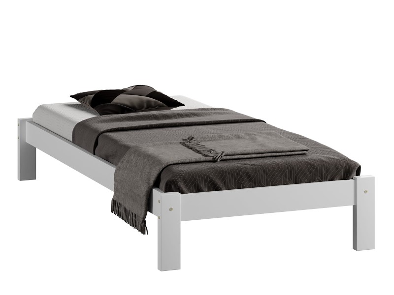 Pat din lemn 90x200 cu somieră Liliana alb