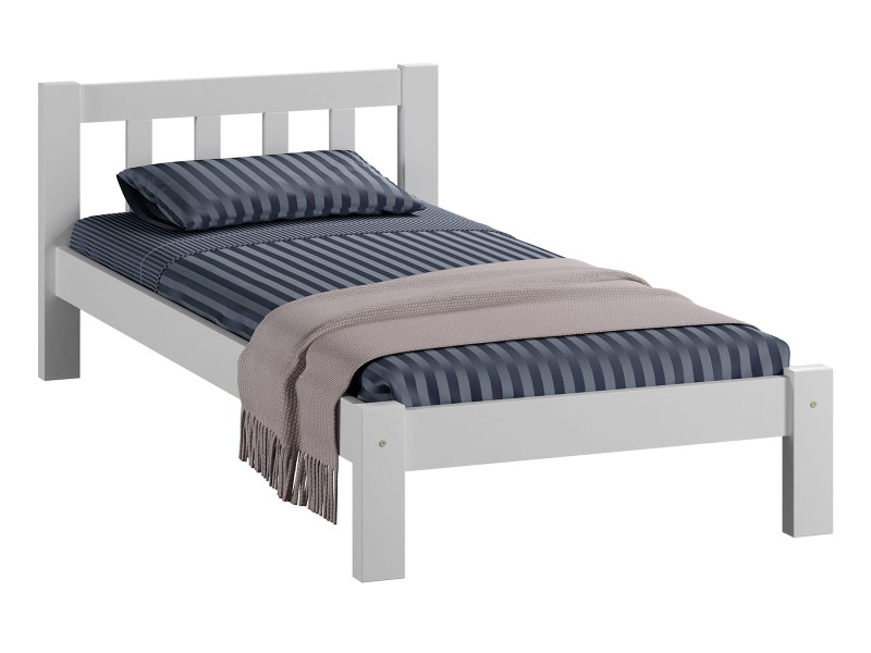 Pat din lemn 90x200 cu somieră Ofelia alb