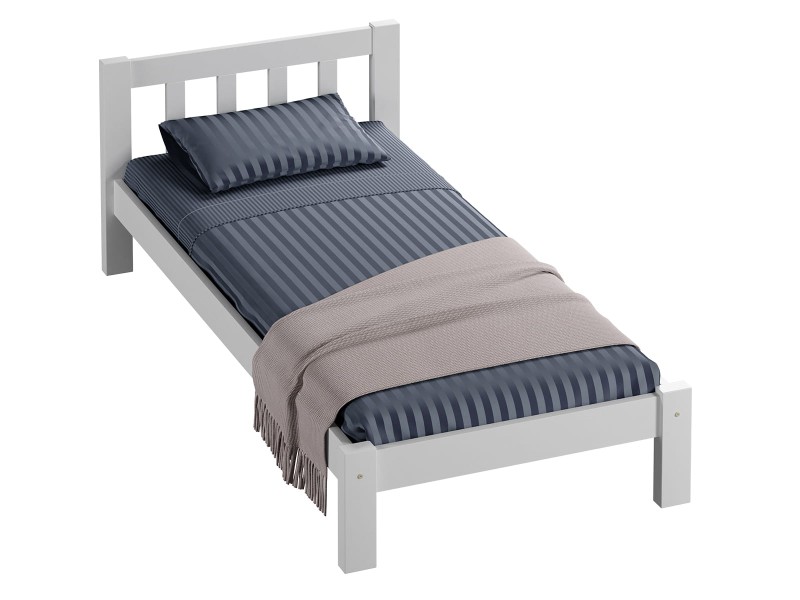 Pat din lemn 90x200 cu somieră Ofelia alb