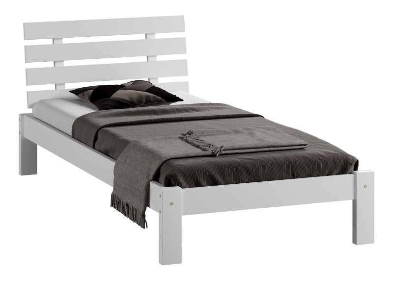 Pat din lemn 90x200 cu somieră Klara alb