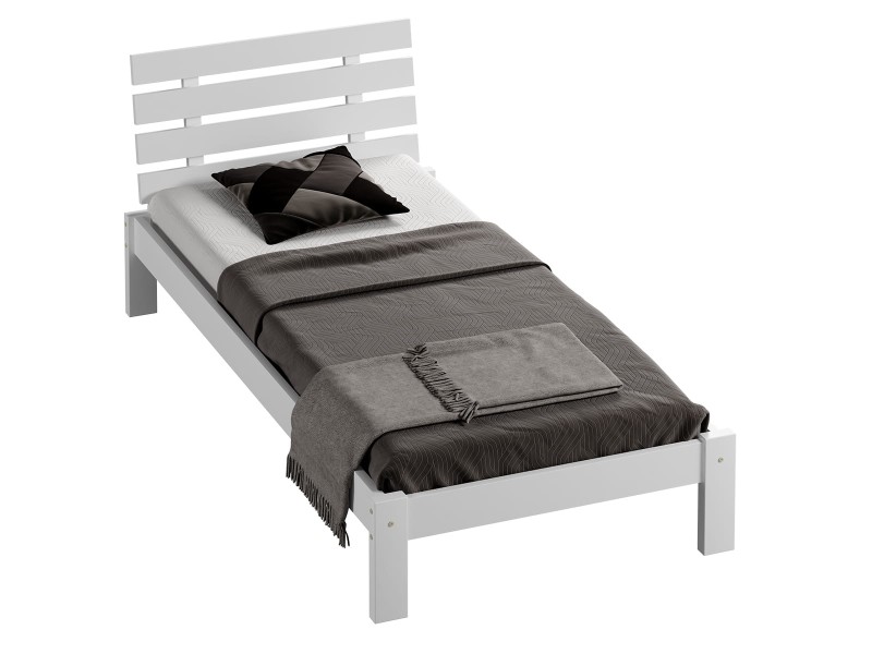 Pat din lemn 90x200 cu somieră Klara alb