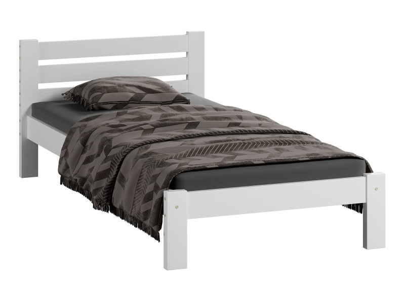 Pat din lemn 90x200 cu somieră Asia alb