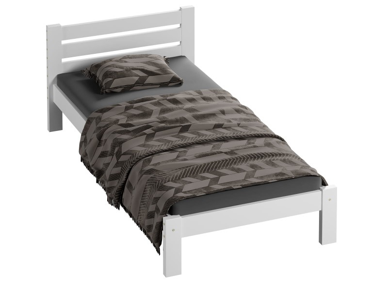 Pat din lemn 90x200 cu somieră Asia alb