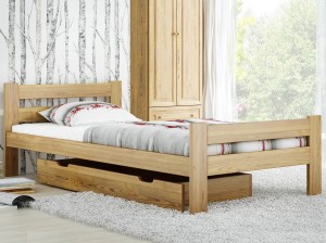 Pat din lemn 90x200 cu somieră Manta stejar