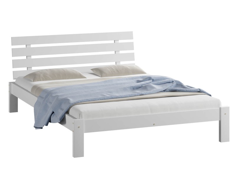 Pat din lemn 140x200 cu somieră Klara alb