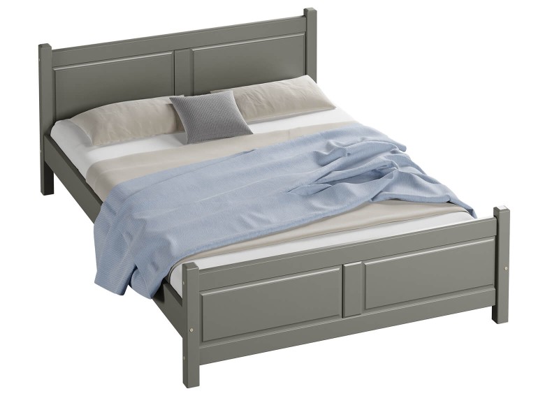 Pat din lemn 120x200 cu somieră Lena gri