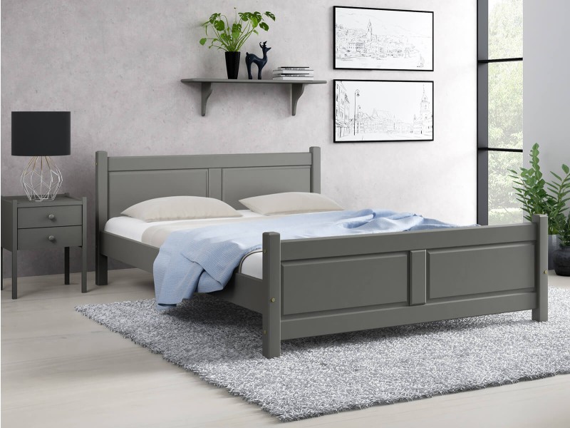 Pat din lemn 120x200 cu somieră Lena gri