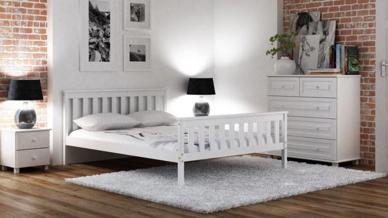 Pat din lemn 120x200 cu somieră Alion alb