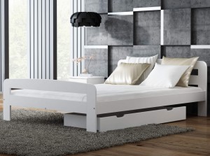 Pat din lemn 180x200 cu somieră Klaudia alb