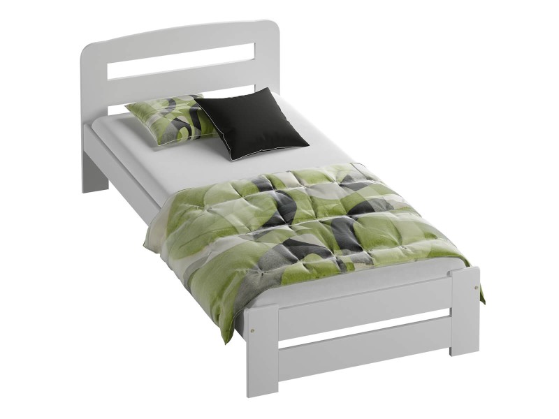 Pat din lemn 90x200 cu somieră Lidia alb