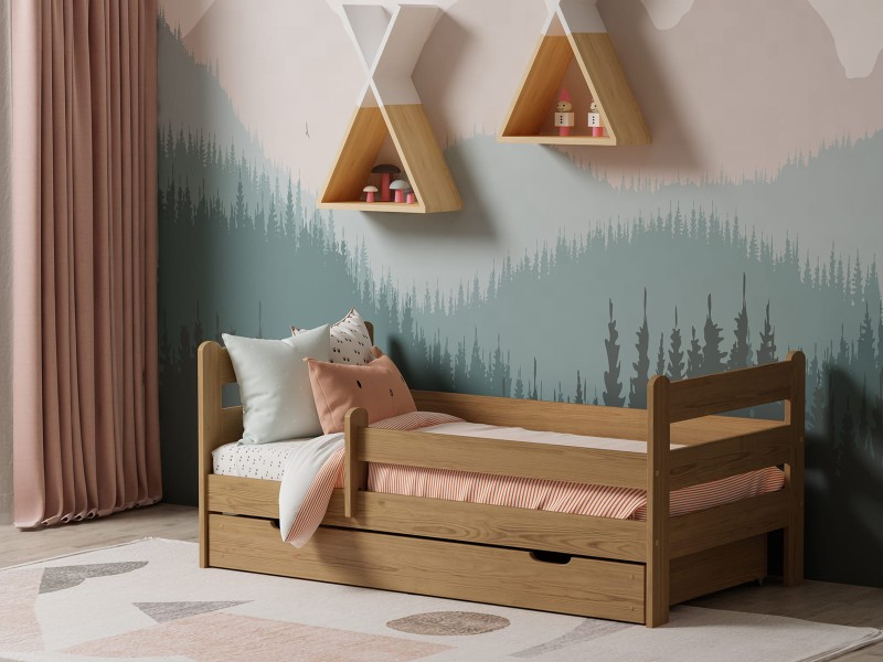 Pat copii Kacper 160x80 cu protecții Stejar cu somieră