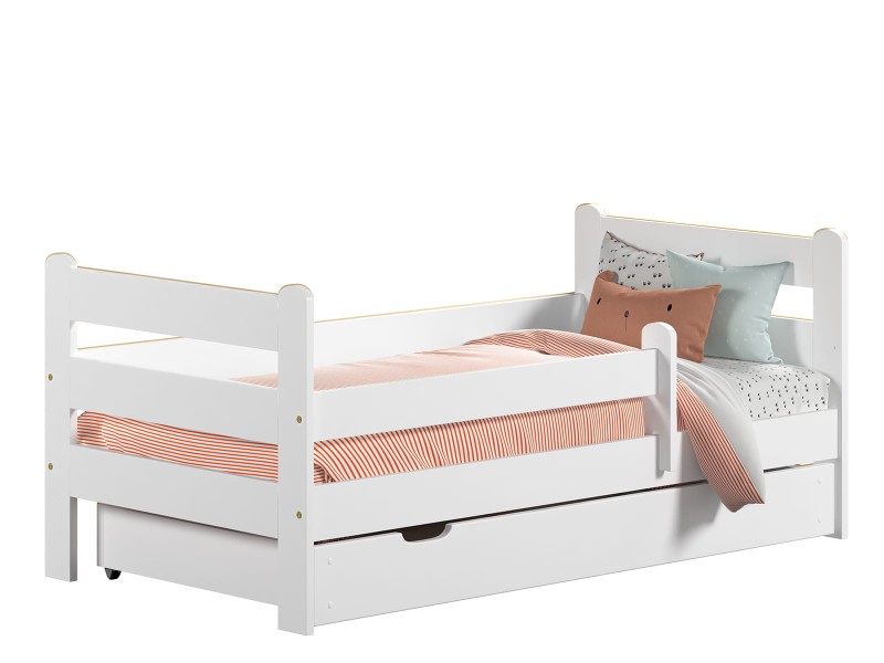 Pat copii Kacper 160x80 cu protecții Alb cu somieră