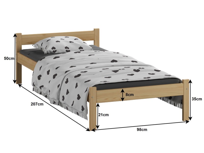 Pat din lemn Kaja 90x200 Pin cu somieră