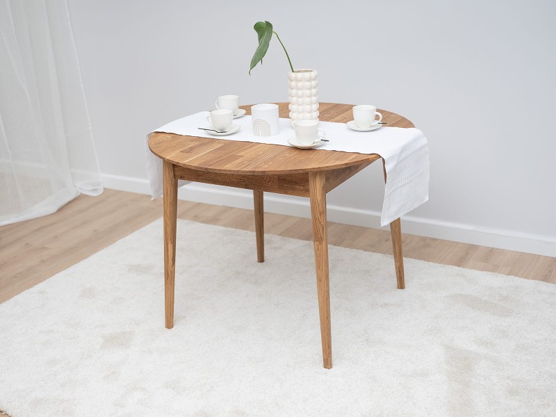 Masă rotundă din stejar fi120 +35 cm extensii Bergen ulei intens