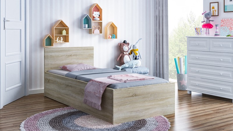 Pat 90x200 cu somieră DM1 stejar sonoma