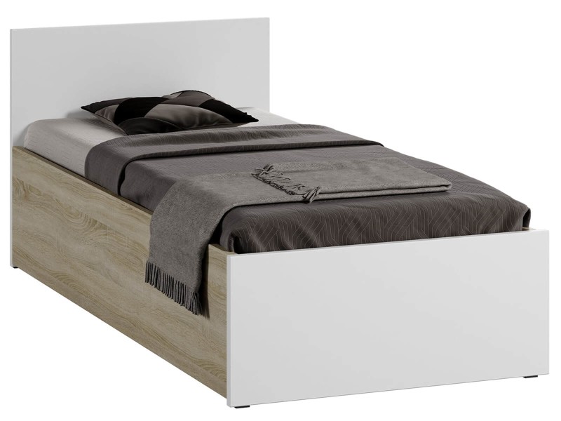 Pat 90x200 cu somieră DM1 alb/laturi de stejar sonoma