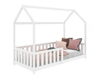 Pat Montessori copii 80x160 cu balustrada si cadru, alb D7