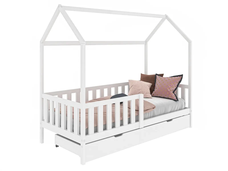 Pat Montessori copii 80x160 cu sertar si cadru, alb D7s