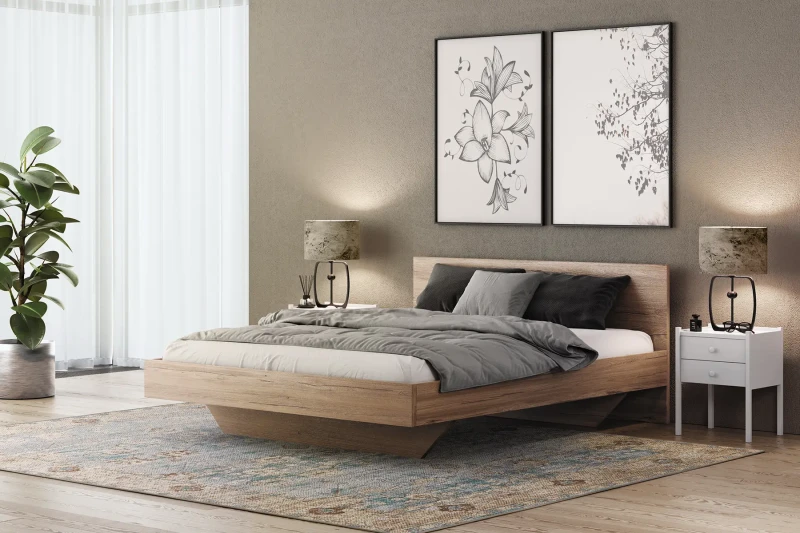 Pat de levitare 120x200 din placa de mobilier DM2 stejar craft