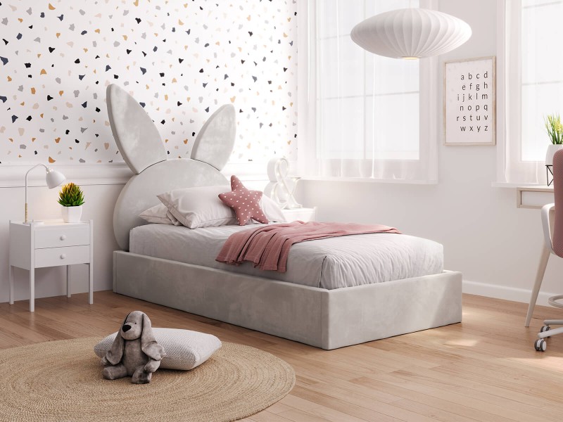 Pat pentru copii tapitat 90x200 cu cadru, gri Velvet Kids Line 2 Rabbit