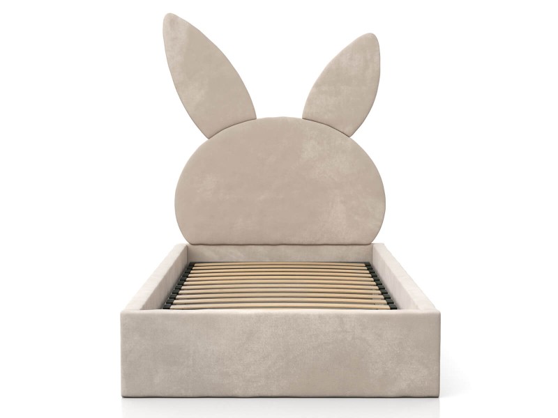 Pat Tapitat cu spatiu de depozitare 90x200 cm cu cadru, bej Velvet Kids Line 2 Rabbit