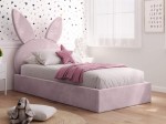 Pat Tapitat cu spatiu de depozitare 90x200 cm cu cadru, roz Velvet Kids Line 2 Rabbit