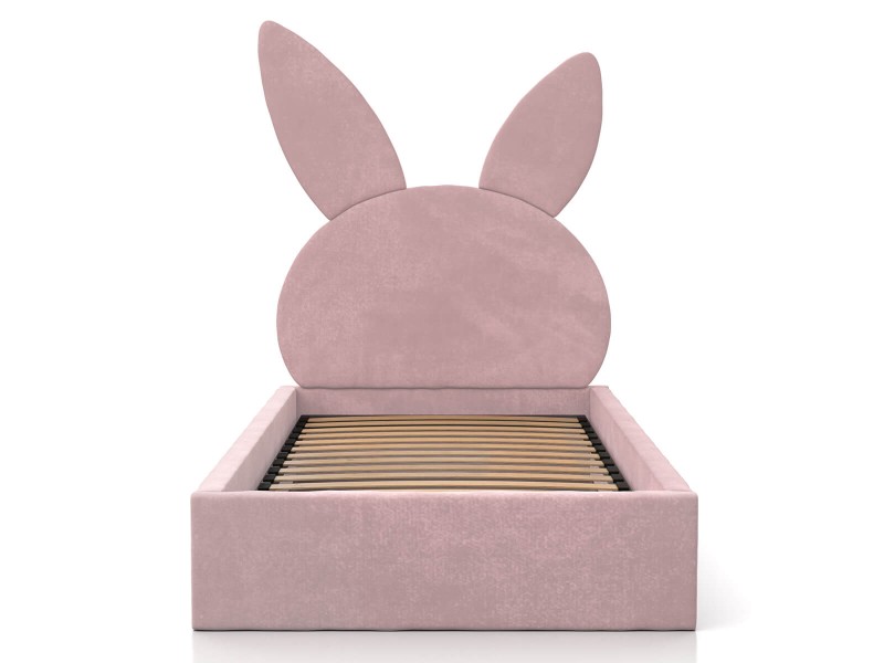 Pat Tapitat cu spatiu de depozitare 90x200 cm cu cadru, roz Velvet Kids Line 2 Rabbit