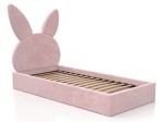 Pat Tapitat cu spatiu de depozitare 90x200 cm cu cadru, roz Velvet Kids Line 2 Rabbit