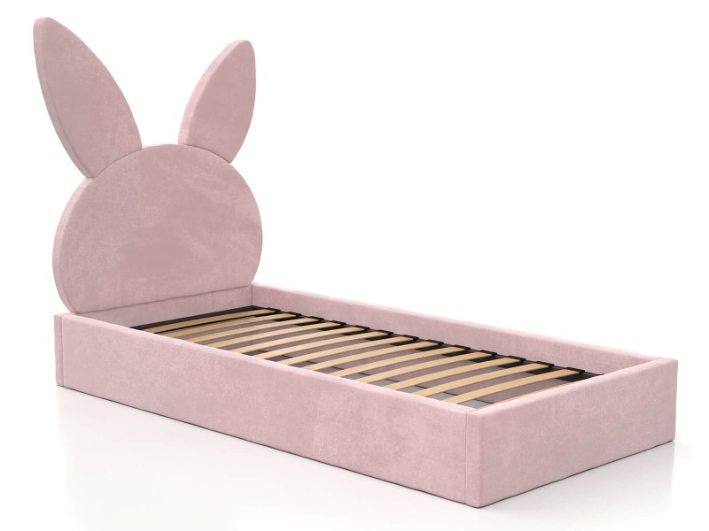 Pat Tapitat cu spatiu de depozitare 90x200 cm cu cadru, roz Velvet Kids Line 2 Rabbit