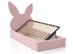 Pat Tapitat cu spatiu de depozitare 90x200 cm cu cadru, roz Velvet Kids Line 2 Rabbit