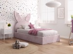 Pat Tapitat cu spatiu de depozitare 90x200 cm cu cadru, roz Velvet Kids Line 2 Rabbit