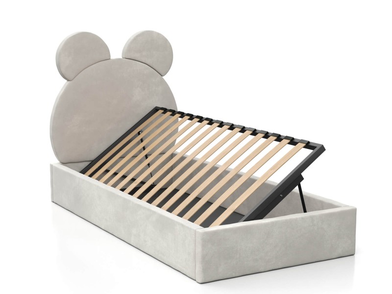 Pat Tapitat cu spatiu de depozitare 90x200 cm cu cadru, gri Velvet Kids Line 1 Urs