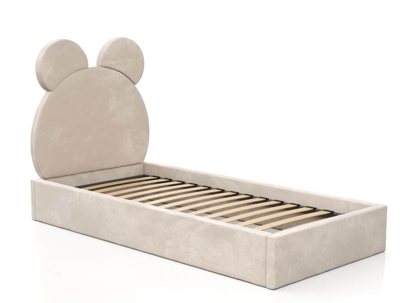 Pat Tapitat cu spatiu de depozitare 90x200 cm cu cadru, bej Velvet Kids Line 1 Urs