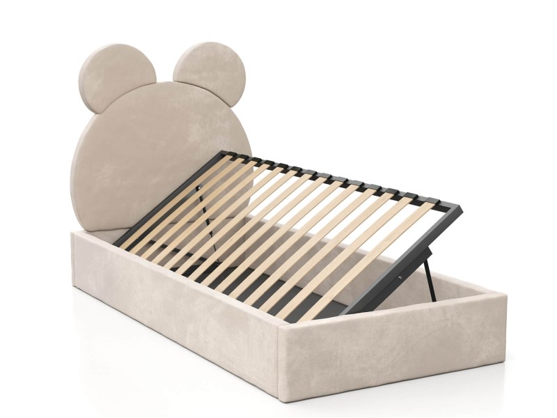 Pat Tapitat cu spatiu de depozitare 90x200 cm cu cadru, bej Velvet Kids Line 1 Urs