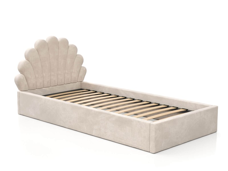 Pat Tapitat cu spatiu de depozitare 90x200 cm cu cadru, bej Velvet Kids Line 3 Scoica