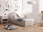 Pat Tapitat cu spatiu de depozitare 90x200 cm cu cadru, bej Velvet Kids Line 3 Scoica