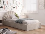 Pat Tapitat cu spatiu de depozitare 90x200 cm cu cadru, bej Velvet Kids Line 3 Scoica