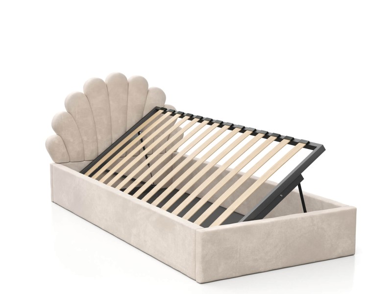 Pat Tapitat cu spatiu de depozitare 90x200 cm cu cadru, bej Velvet Kids Line 3 Scoica