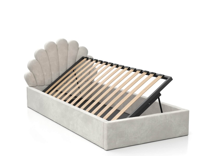 Pat Tapitat cu spatiu de depozitare 90x200 cm cu cadru, gri Velvet Kids Line 3 Scoica
