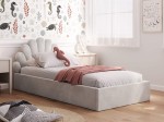 Pat Tapitat cu spatiu de depozitare 90x200 cm cu cadru, gri Velvet Kids Line 3 Scoica