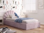 Pat Tapitat cu spatiu de depozitare 90x200 cm cu cadru, roz Velvet Kids Line 3 Scoica