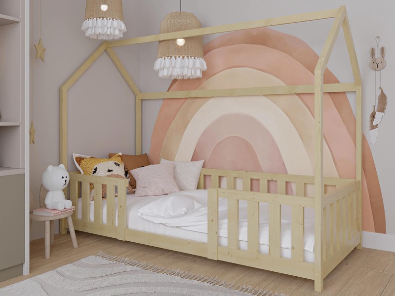 Pat Montessori copii 80x160 cu balustrada si cadru, pin D8