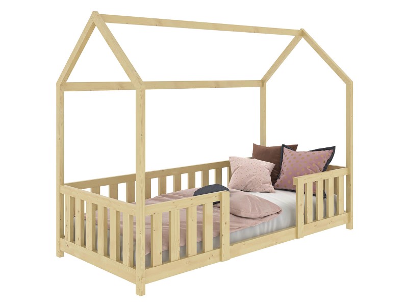 Pat Montessori copii 80x160 cu balustrada si cadru, pin D8