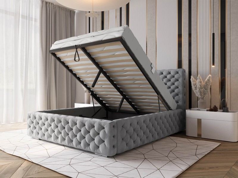 Pat tapitat cu spatiu de depozitare 140x200 PRO line 15 Gri Velvet