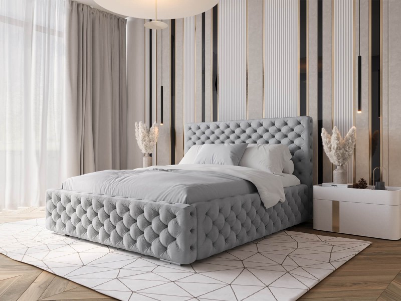 Pat tapitat cu spatiu de depozitare 140x200 PRO line 15 Gri Velvet