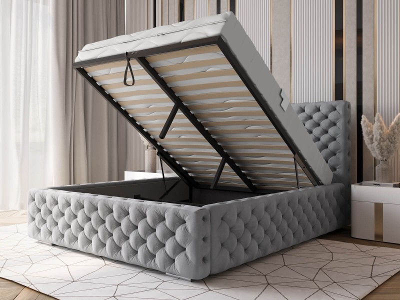 Pat tapitat cu spatiu de depozitare 140x200 PRO line 15 Gri Velvet