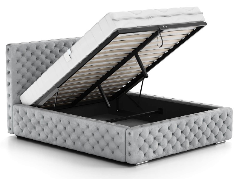 Pat tapitat cu spatiu de depozitare 180x200 PRO line 15 Gri Velvet